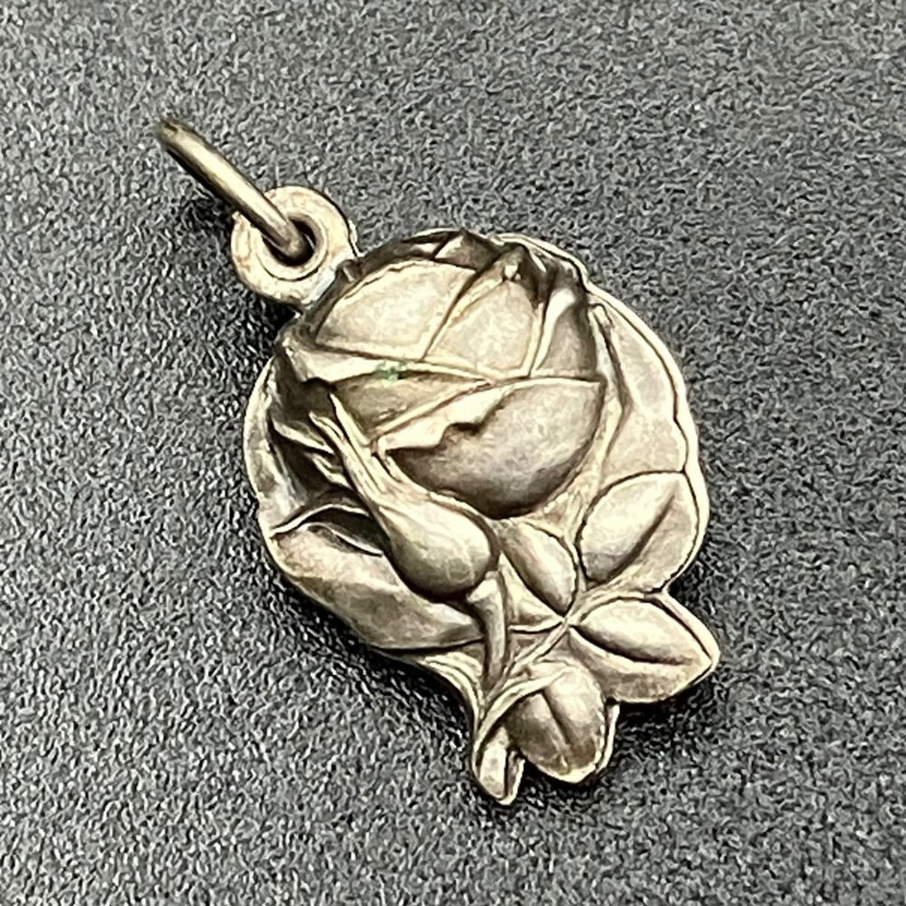 Vintage Miraculous Medal Slider Pendant Rose Virgin Mary Silver Tone Religious - Picture 3 of 9
